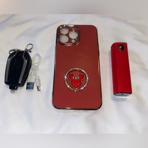 Case for iPhone 14 Pro Max, mini keychain charger, screen cleaner